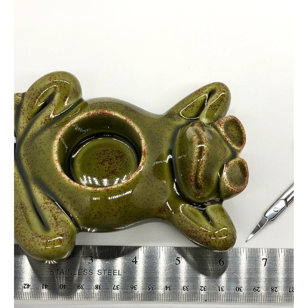 Green Ceramic Lounging Frog Tea Light Candle Holder Sunglasses Whimsical - Picture 4 of 9